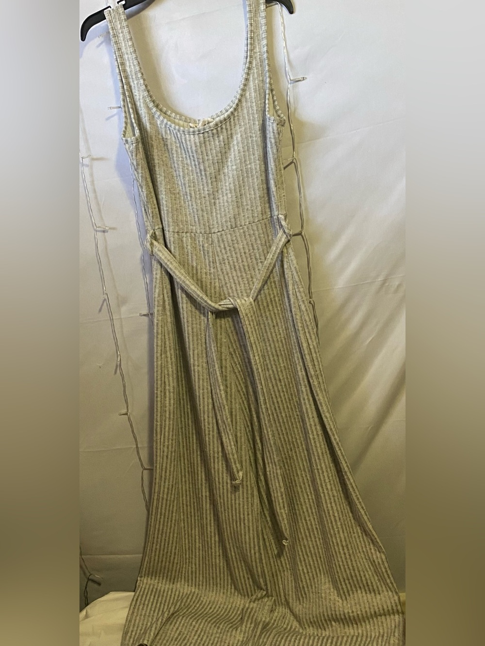 Rolla Coster Ribbed Tank Maxi Dress in Light Gray and Cream Stripes